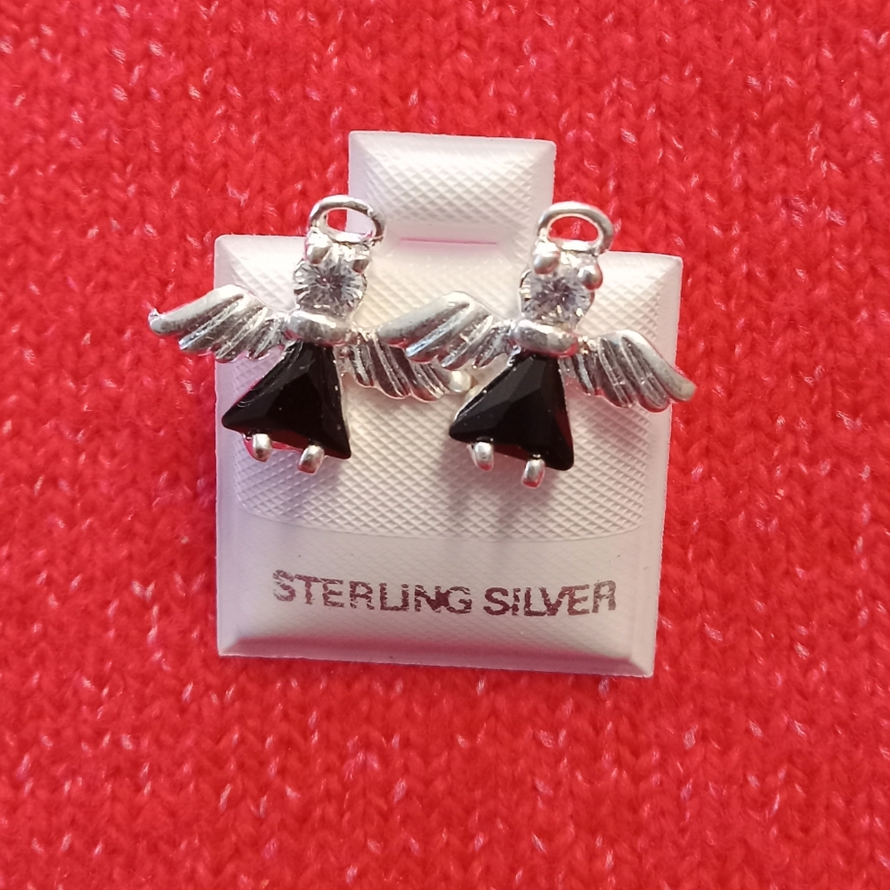 Sterling Silver with‎ zircon Angel post stud earrings.